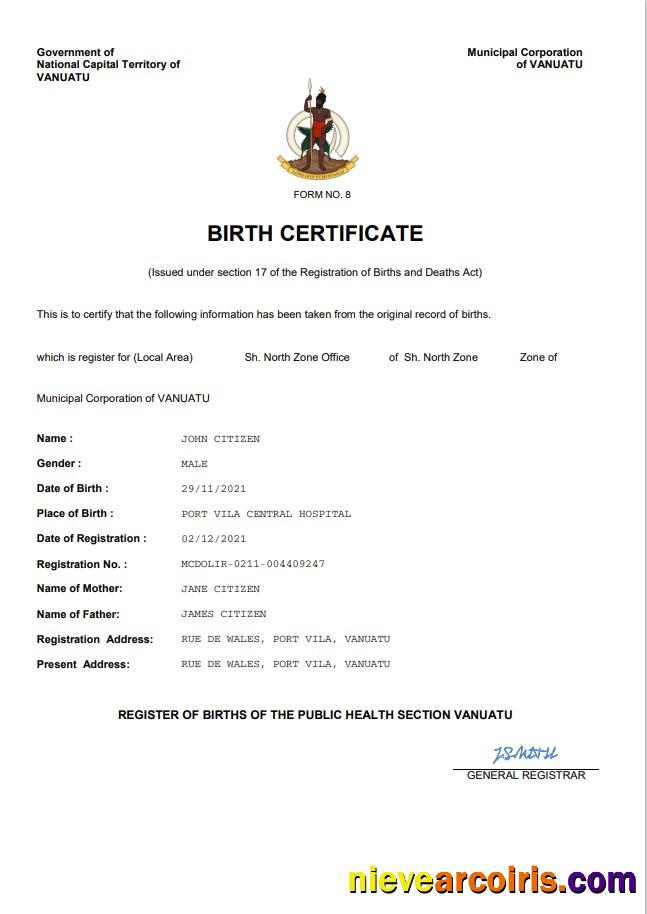 Vanuatu birth certificate